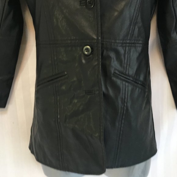 Grunge Black Faux Leather Button Jacket Coat Halloween Costume Child Youth Sz 8 - Picture 4 of 11